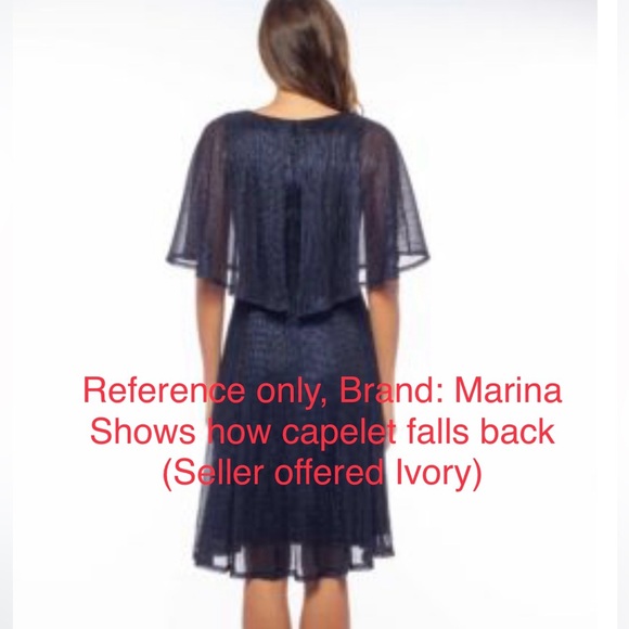 NWT Marina Lace Capelet Dress, Size 10, vanilla w/gold sequins - Picture 11 of 11